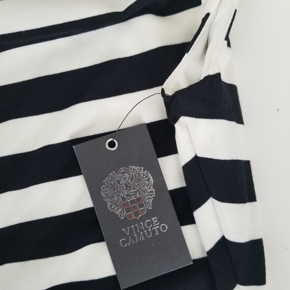 NWT Vince Camuto Black/White Stripe Shift Dress Size 10 Asymmetrical Sleeveless - Picture 14 of 15
